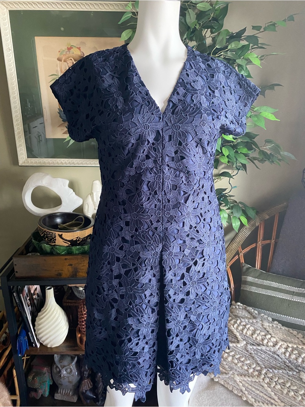 Banana Republic Navy Floral Lace Dress